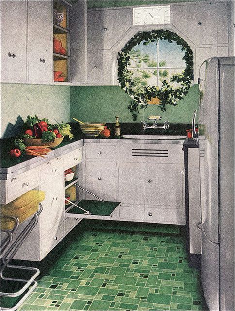 1945 Green Armstrong Kitchen Linoleum floor