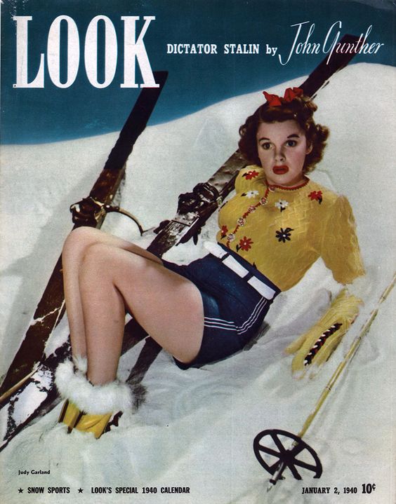 1940s Vintage Magazine Cover: Judy Garland vintage magazine cover 1940 for LOOK Magazine. Judy is in 1940s winter ski outfit. 