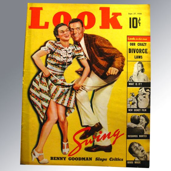 1930s Vintage Magazine Cover: 1938 look magazine vintage cover featuring lindy hop / swing dancers on the cover and article about Benny Goodman