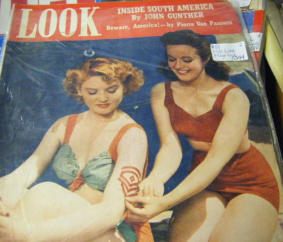 1940s Vintage Magazine Cover: 1941 Look Magazine vintage featuring two women in 1940s swimsuits 