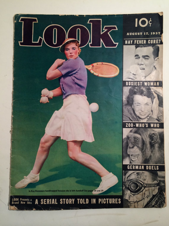 1930s Vintage Magazine Cover: Vintage look magazine 1937 featuring a tennis player on the cover. 