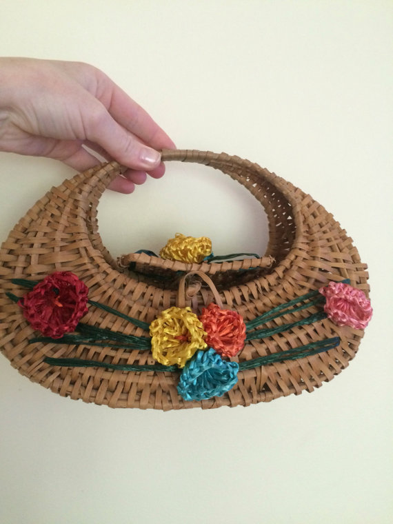 Wicker woven hawaiian 1950's bag- 1950s vintage purse. 