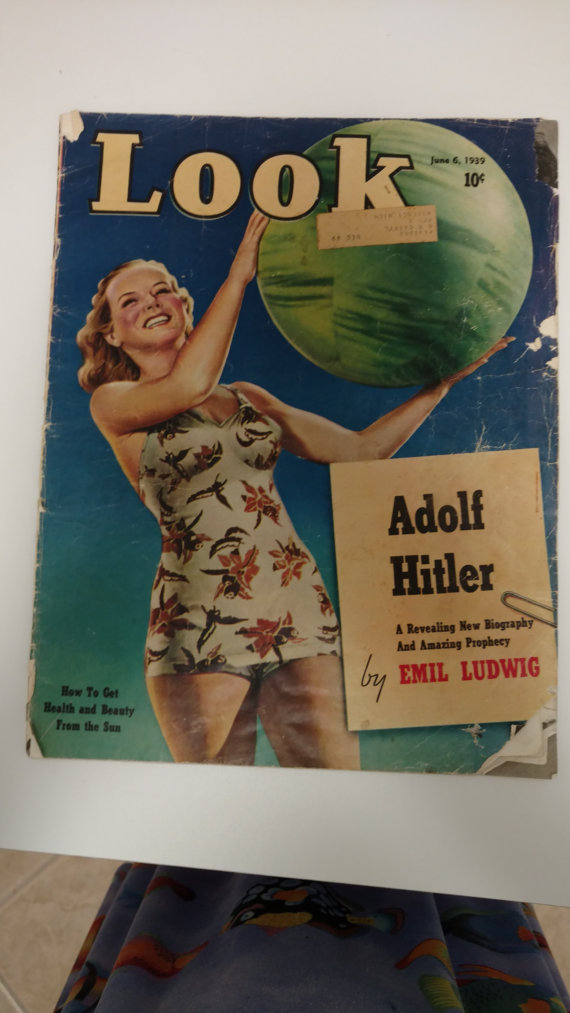 1930s vintage magazine cover - Look magazine vintage cover 1939 featuring a woman in a 1930s swimsuit holding a beachball. 