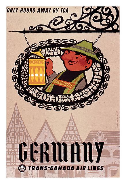 Vintage Travel Poster / Vintage Oktoberfest Poster for TCA-Trans Canada Airlines. Fly to Germany!