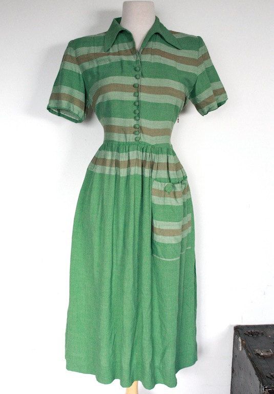 1940s fashion: A Striped Cotton Day Dress