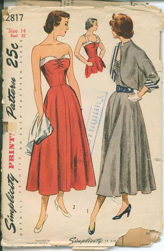 1947 vintage sewing pattern for a 1950s dress with bolero. 