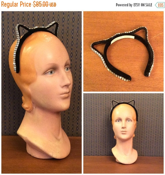 1950s cat ear rhinestone headband vintage