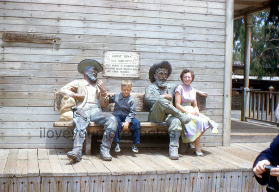 1950s vintage image family vacation at a ghost town-Calico Ghost town. 