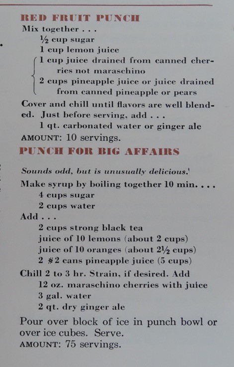 1950s Party Drink ideas-Punch recipe as seen in 1950s Betty Crocker Cookbook