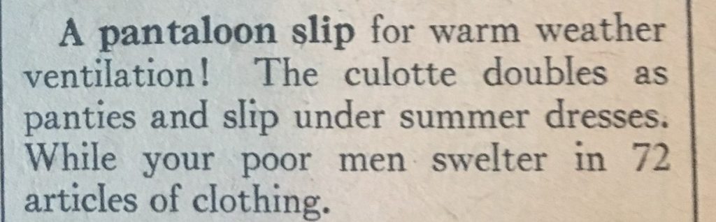 1940s Fashion Tip: A pantaloon slip for warm weather ventilation. 1947 Fashion Tips for Women as seen in a vintage Chatalaine Magaine. 