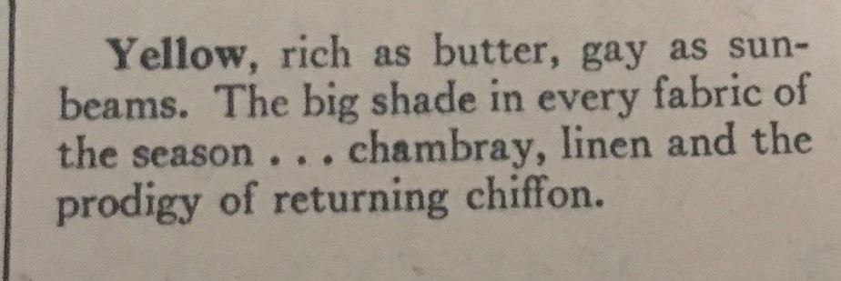 1940s Summer Fashion Tip: Stripped Cotton and yellow in your wardrobe. 1947 Fashion Tips for Women as seen in a vintage Chatalaine Magaine. 