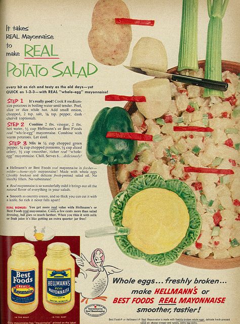 1954 Food Ad, Hellmann's & Best Foods Mayonnaise, with Potato Salad Recipe