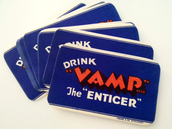 1930s vintage soda pop labels with a halloween / vampire theme. 