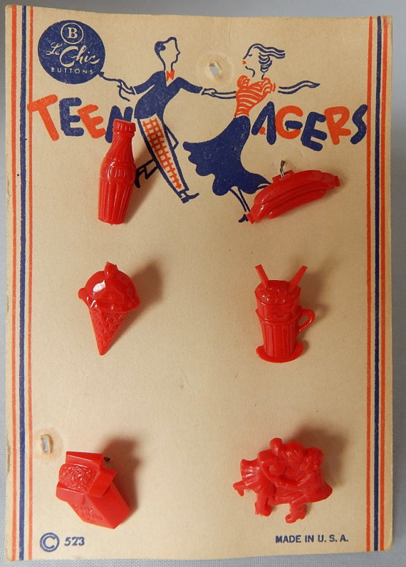 Vintage Buttons: 'Teen Agers' themed 1940's plastic buttons