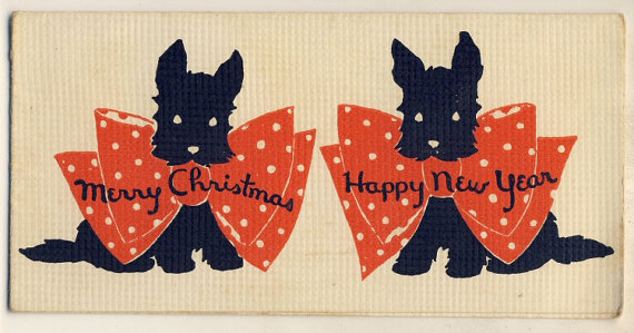 1920s antique christmas card with scottie dogs 