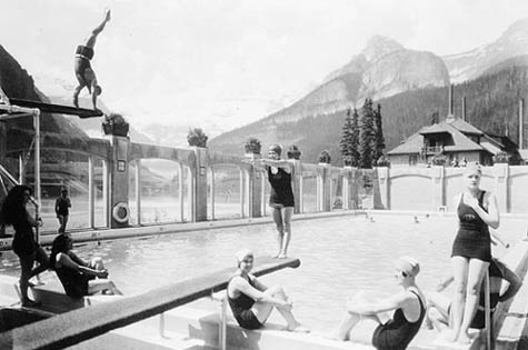 1930s swimming in the pool at Chateau Lake Louise