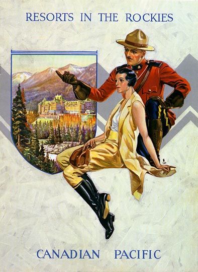 1920s Canadian Pacific Vintage Poster with Mountie and rockies