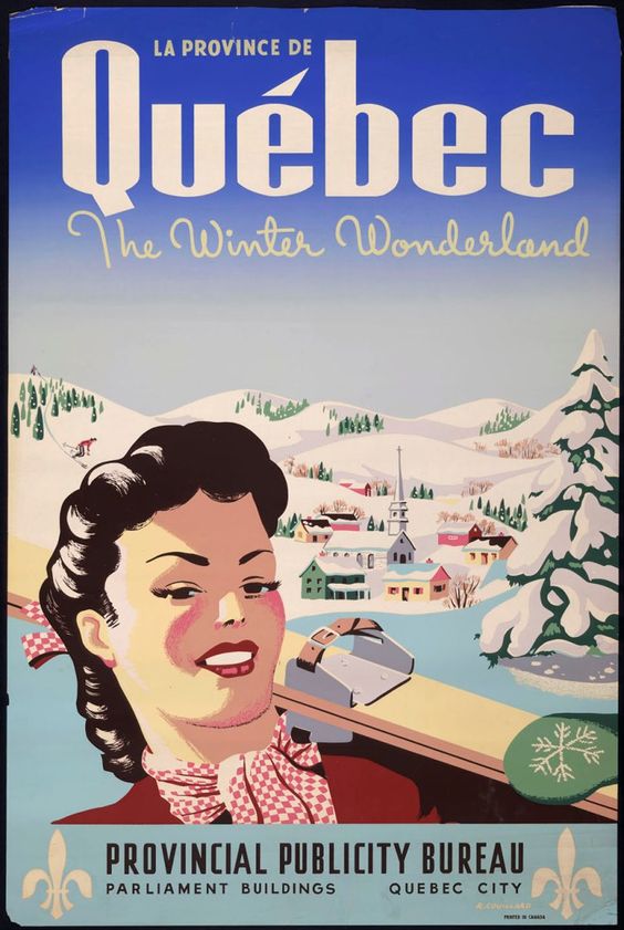 Quebec Vintage Travel Poster from the 1940s. 