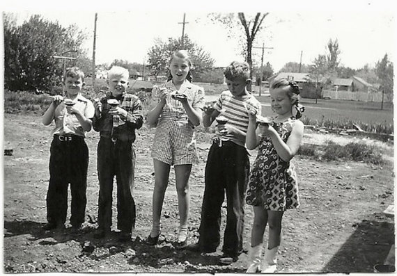 1940s vintage image of children enjoying ice cream. 