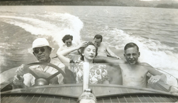 1950s vintage boat ride / 1950s family photo / summer time fun. 