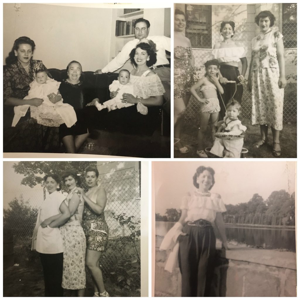 1940's vintage images of stylish women with family posing together in their home and in front of their house. Fantastic 1940s hairstyles and 1940s fashoins.