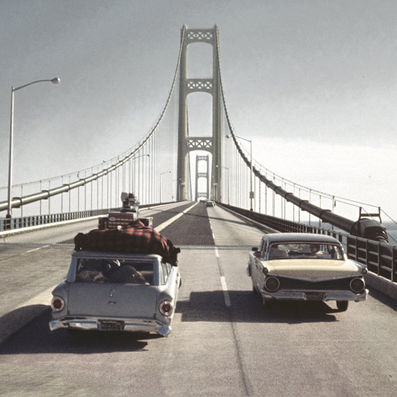 1960s Family Vacation Crossing Mackinac Bridge Original Photo