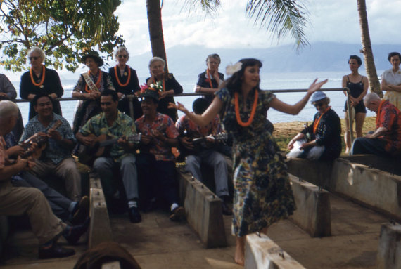 Vintage Red Border Kodachrome Slide..Hula Dancer, 1950's Original Found Photo