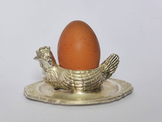 Vintage Silver Plated Egg Cup Chicken in Nest Egg Holder 1950s