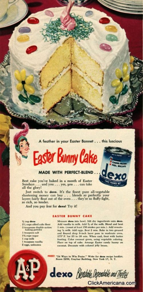 1950's easter bunny cake vintage recipe as seen in this 1950s vintage ad