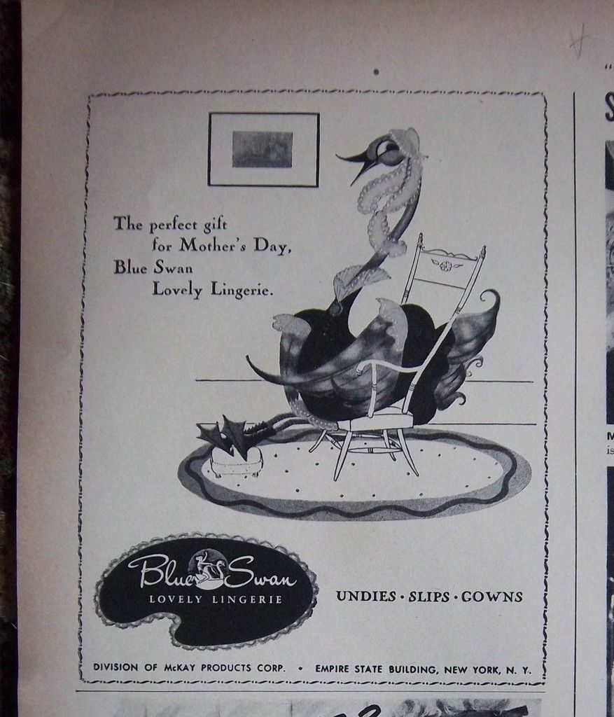 1940s Vintage Ad: 1948 Vintage Blue Swan Undies Slips Gowns for Mother's Day Ad -Vintage Mothers Day Ad. 