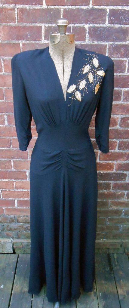 1940s Evening Gown with Brass Studded Floral Design Vintage Womens -1940s Fashion 