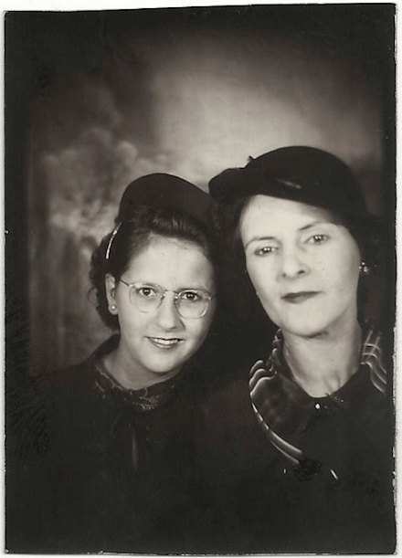 Mother and Daughter Woman wearing Hat Girl wearing Glasses 1930s Photograph snapshot Vintage Souvenir Photo