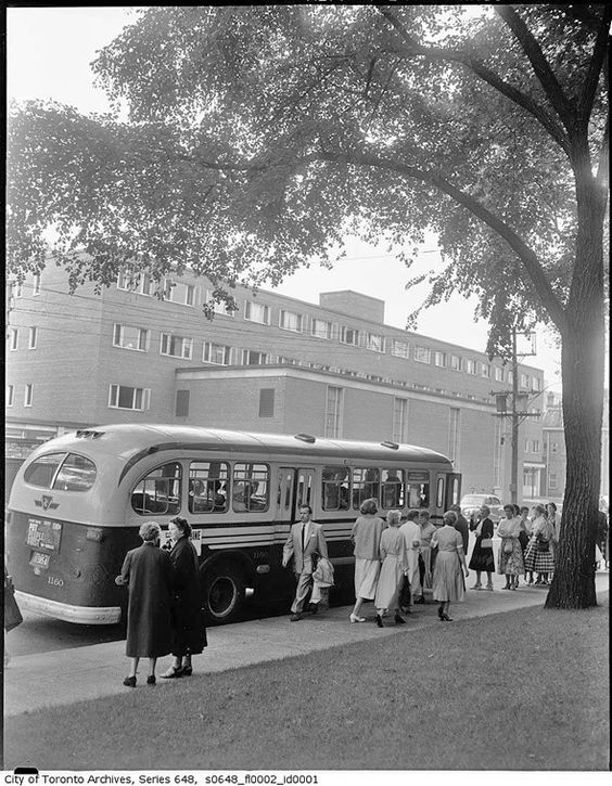 1950s Toronto vintage image of a TTC bus with people