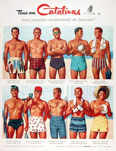 1950s vintage ad: 1955 Catalina Swimwear Ad for men