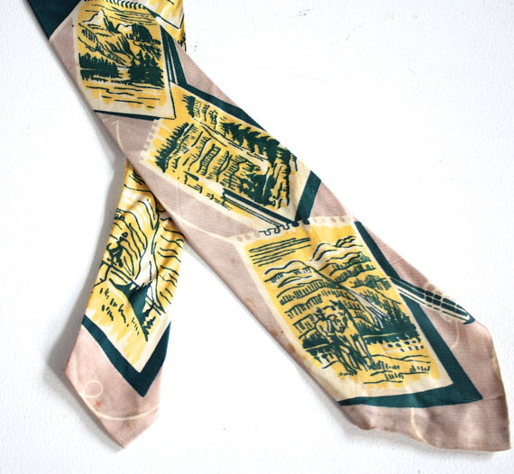 Vintage 1940s Necktie Jasper National Park Alberta- 1940s Men's Fashion. 