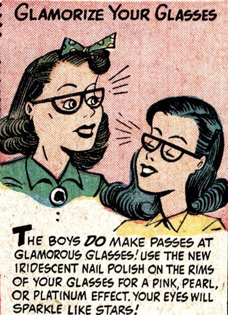 vintage comic strip about a girl wearing glasses 1940 1950s