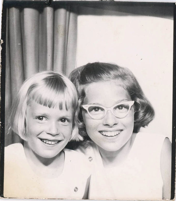 vintage photo 1950s Photo Booth Cat Eye Glasses Young Girls