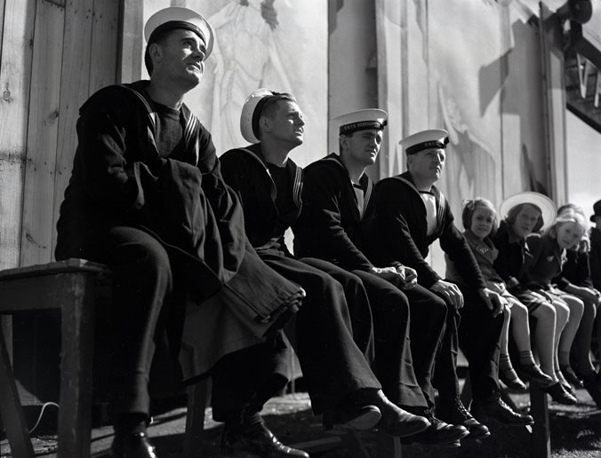 Canadian sailors 1941 watching Bill Lynch Carnival show Nova Scotia Archives