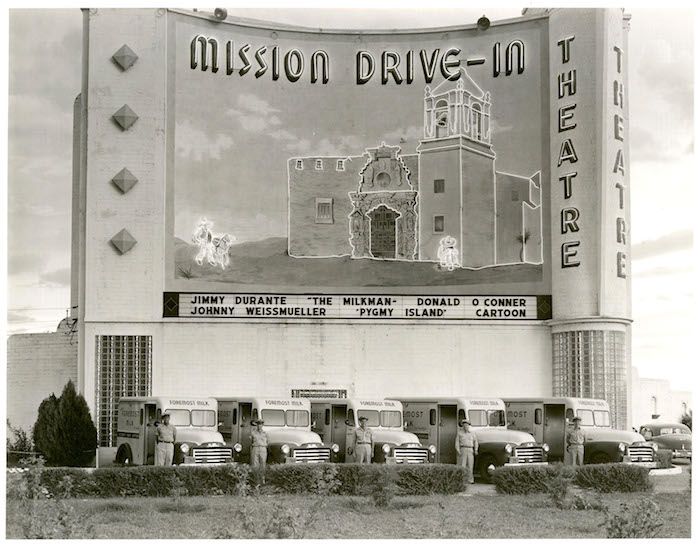 Historic picture of the Marquee Mural on the Mission Drive-In