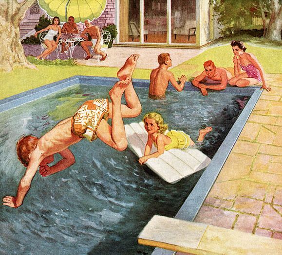 1950s pool swimming illustration