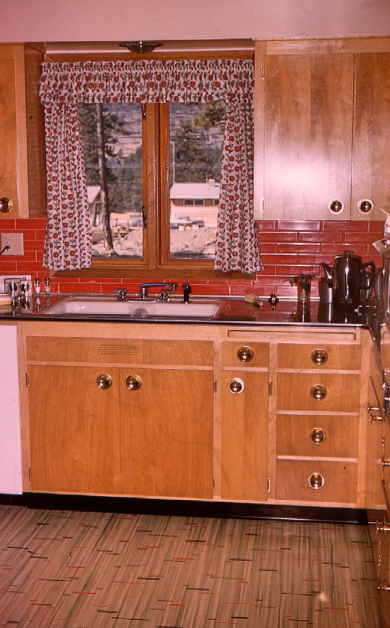 vintage photo of a mid century 1950s kitchen