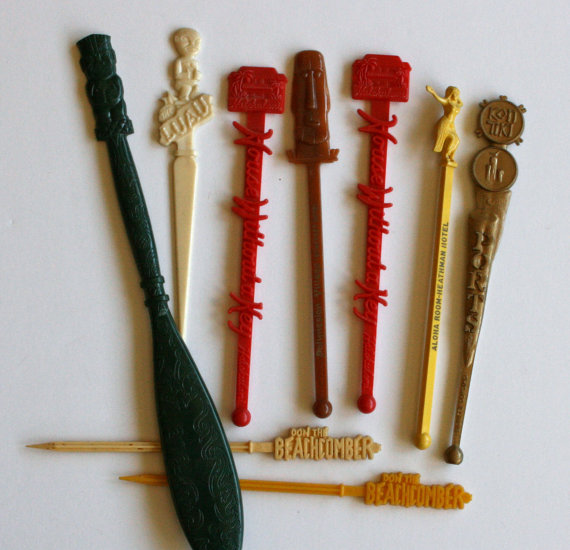 vintage 60's tiki swizzle sticks