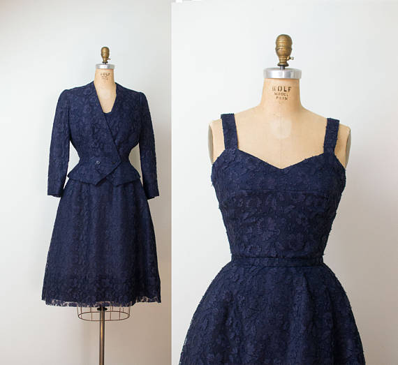 1950s Fashion: 1950s Christian Dior Dress 50s Navy Blue Lace New look Dress