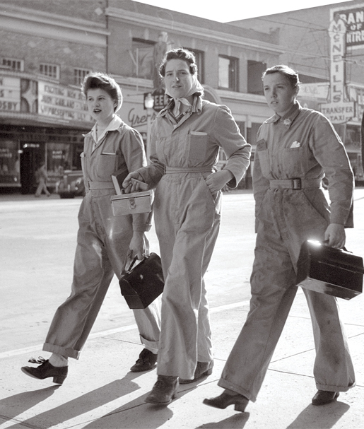 1940s Vintage Photo Canadian Women arriving for work in Edmonton 1943 doing their part for WW2 Homefront effort in Canada.