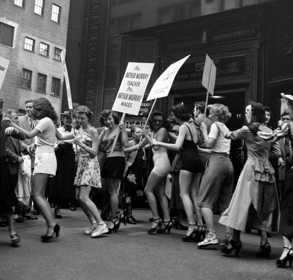 1940s Vintage Image of the Dancing Teachers Strike Sept 9th, 1947- Image showcases women on the picket line.