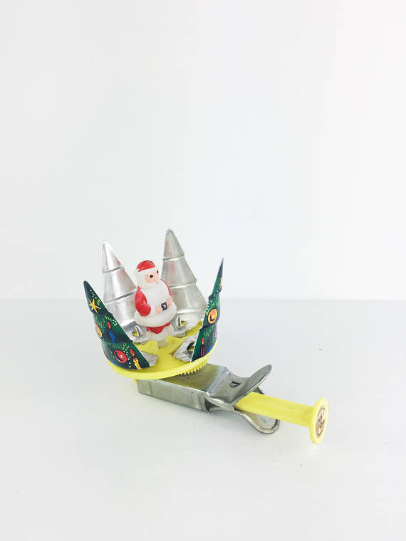 1950s Vintage Metal Christmas Tree Spinning Spinner Toy Tin Santa Molto Retro Kitsch