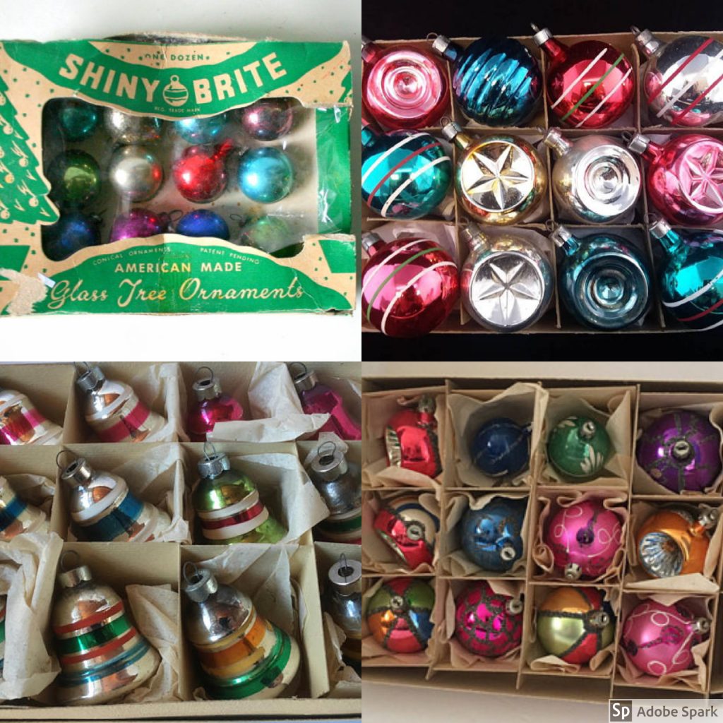 Vintage Christmas 1950s ornaments-Shiny Brite Glass Tree Ornaments.