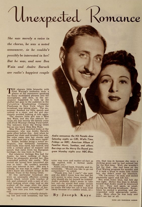 1940s Vintage Article about Bea Wain and André Baruch