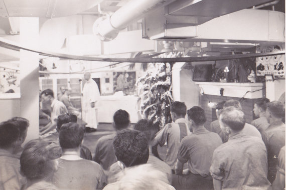 Christmas at Sea- 1940s Vintage Photograph- WWII Sailors Aboard USS Cebu