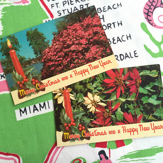 Vintage Florida Christmas postcards set of 2 1950s